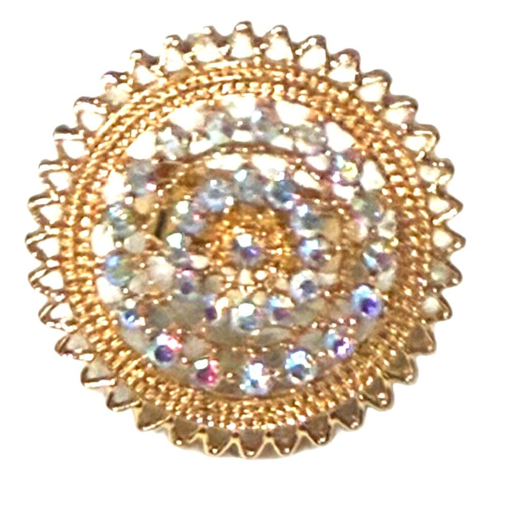 NWT Gold Tone Rhinestone Statement Ring Adjustable Round Filigree Cocktail